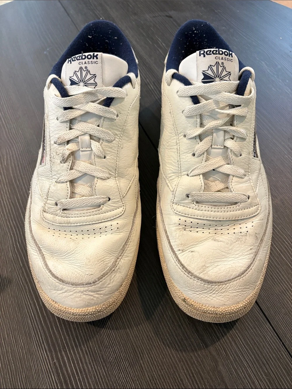 Reebok Classic Men's White Leather Sneakers with Navy Lining